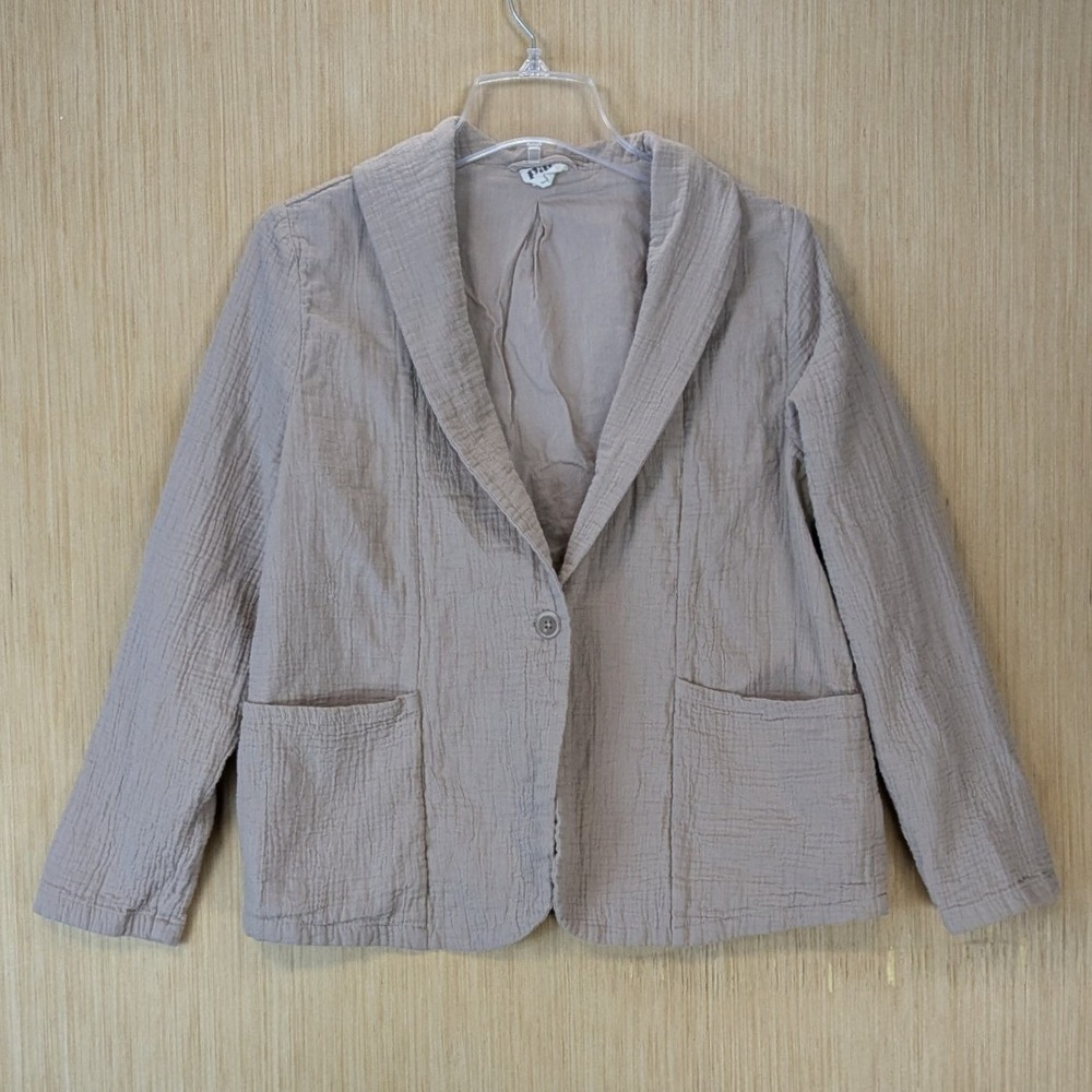 Pact Organic Cotton Coastal Double Gauze Blazer Jacket S Tan Taupe Shawl Collar